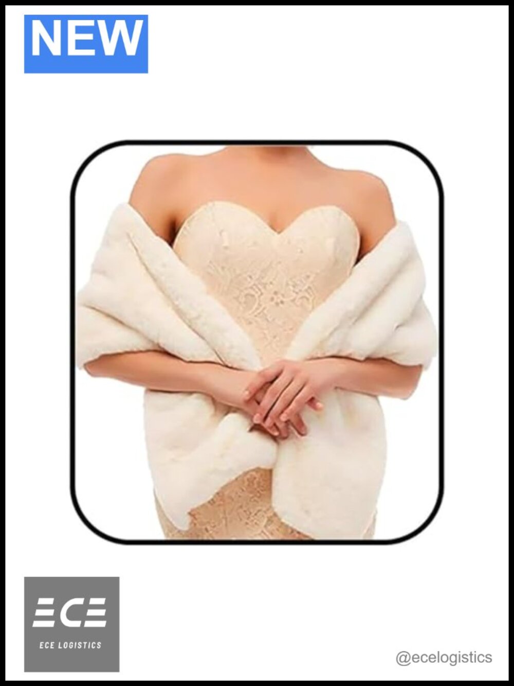 Faux Fur Shawl Wrap with Rhinestone Brooch Winter Bridal Stole
